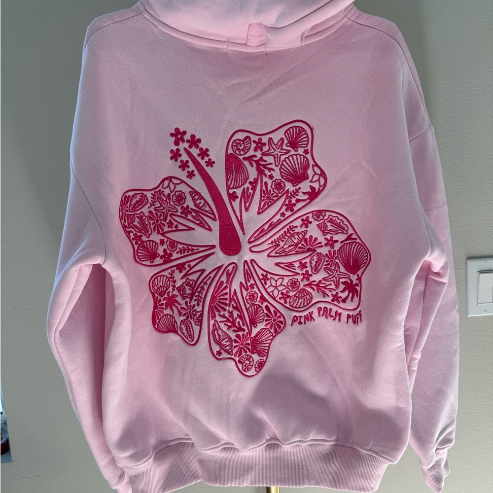 Pink Palm Puff Hawaii Hibiscus" Hoodie in Blush - Picture 3 of 8